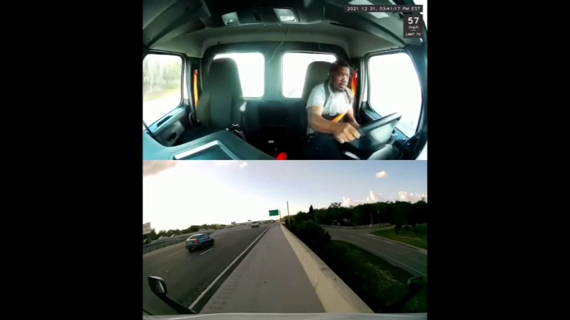 Dashcam video captures car launching off back of tow truck