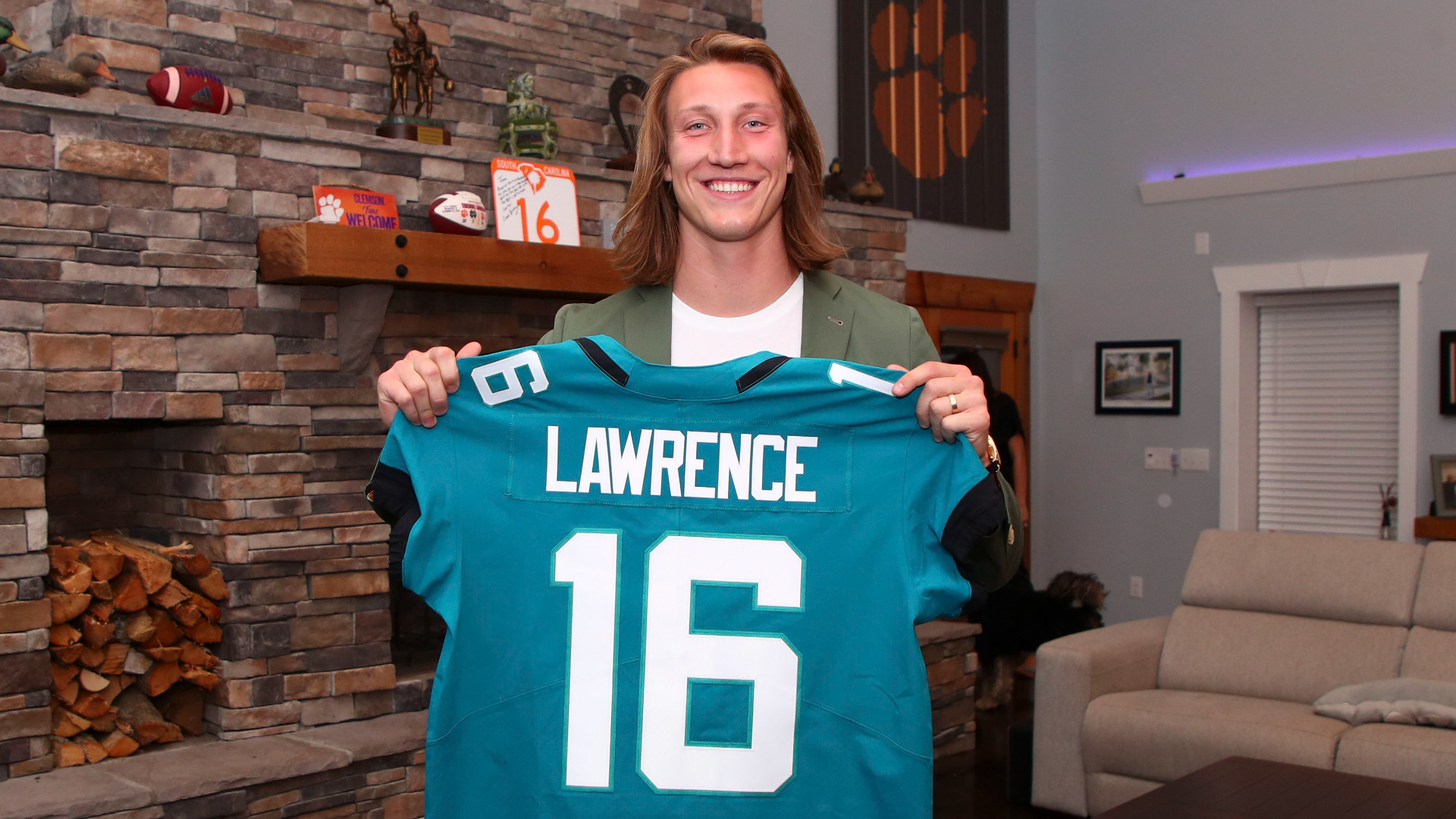 Jacksonville Jaguars #16 Trevor Lawrence Teal Black 2021 NFL Draft Split  Jersey