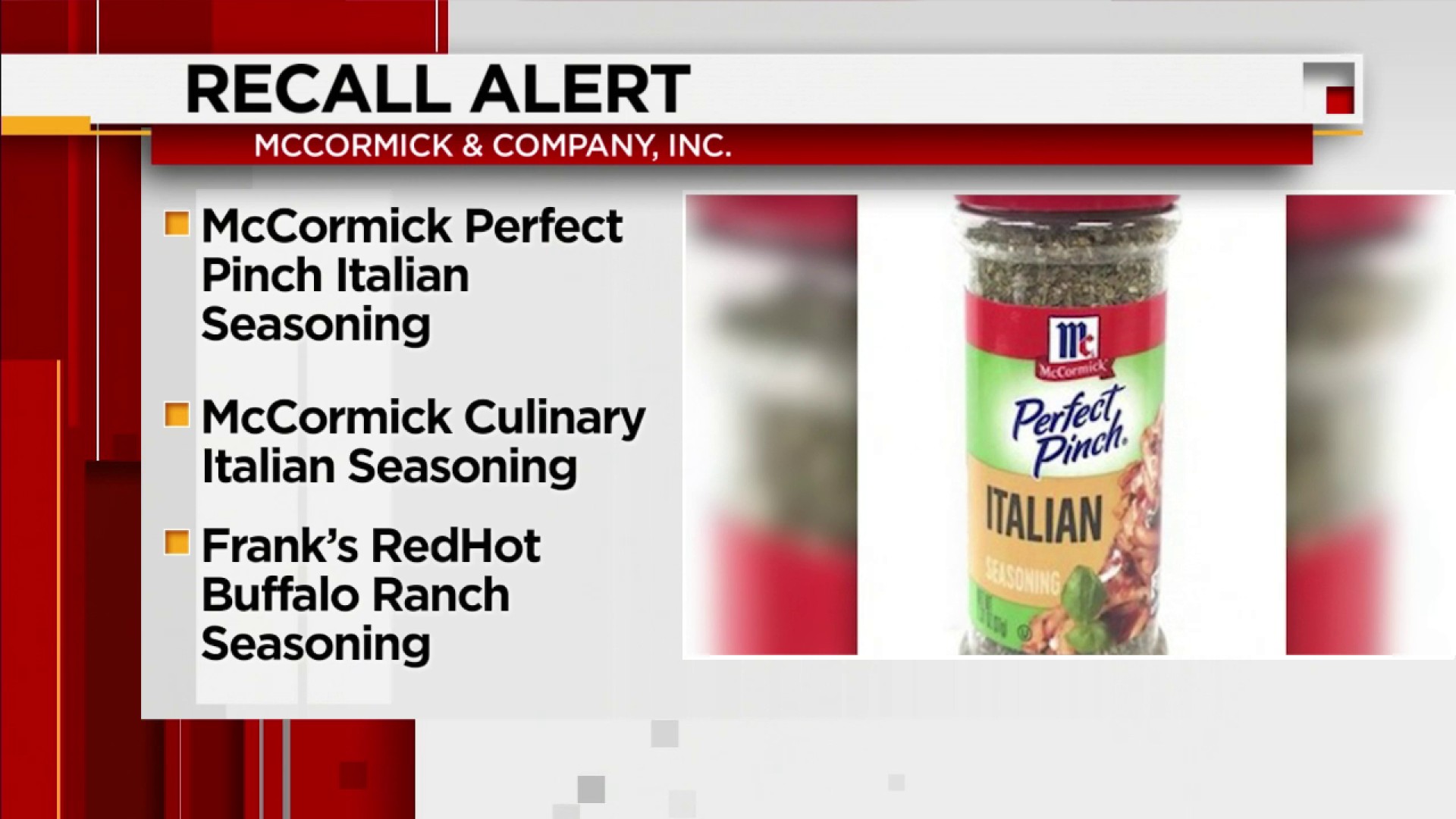 McCormick recalls Italian and Frank's RedHot seasonings because of