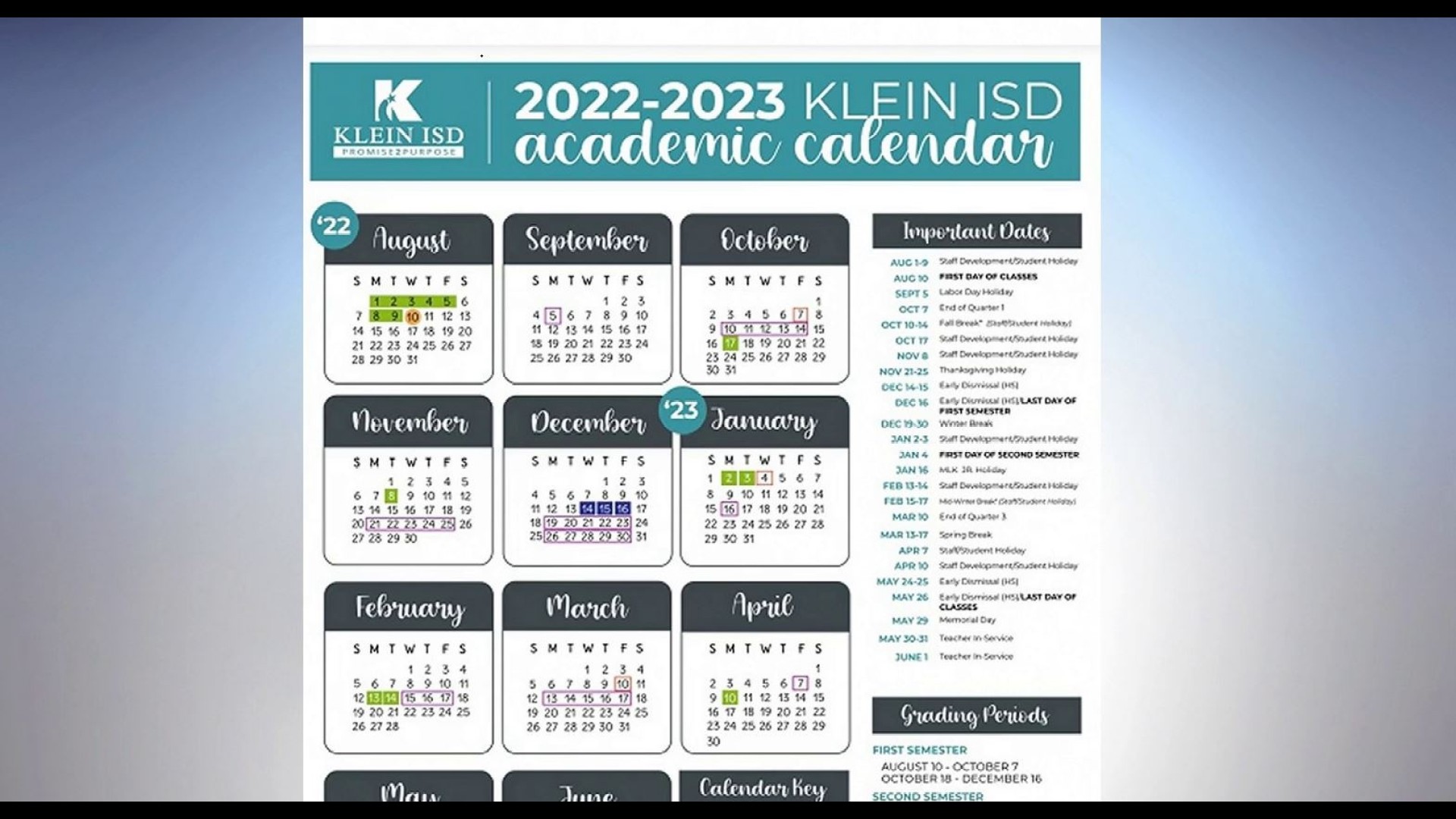 Klein Isd 22 23 Calendar Printable Template Calendar