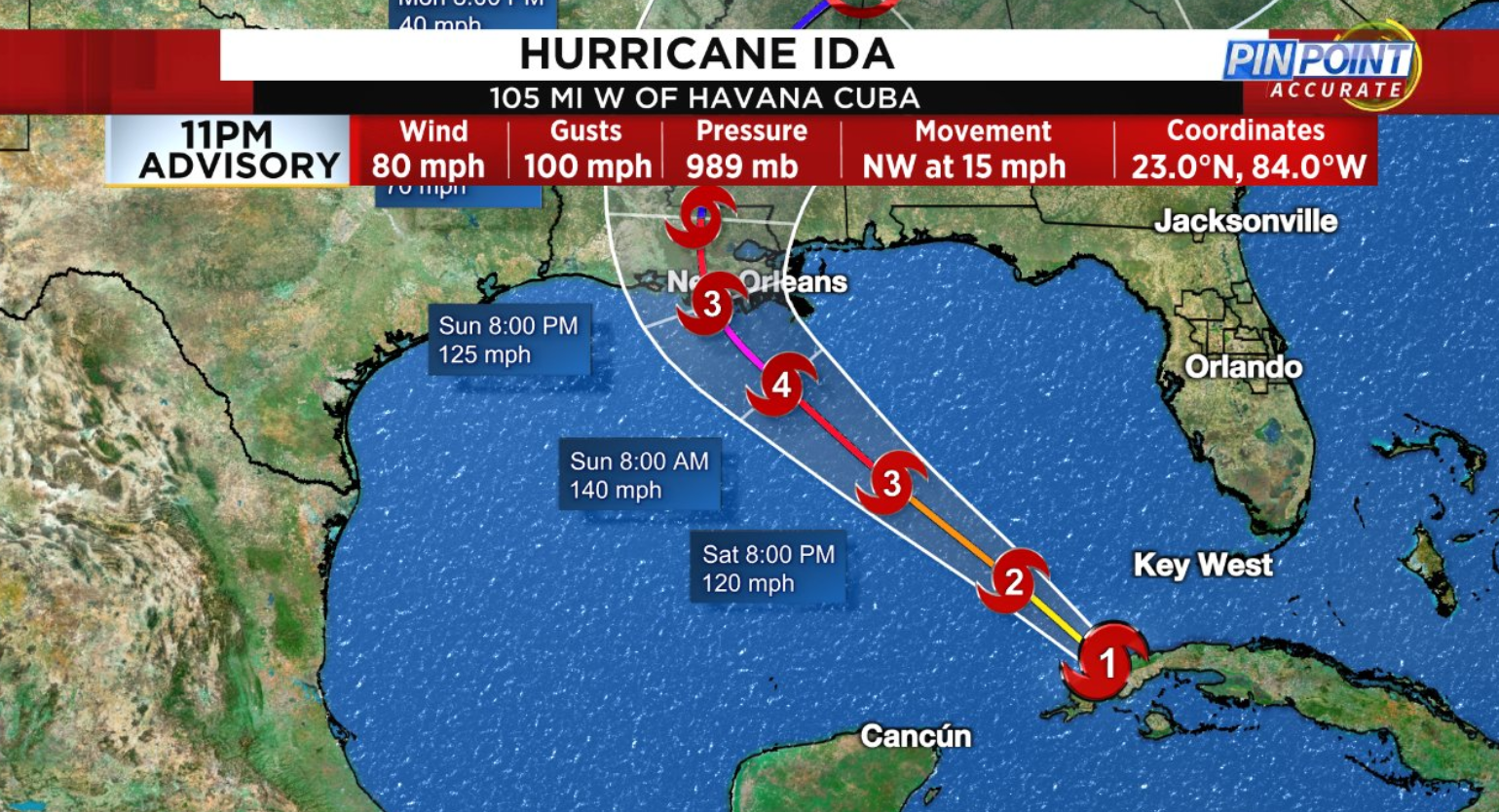 CONE, MODELS, MORE: Hurricane Ida could reach Category 4 status on path to  New Orleans