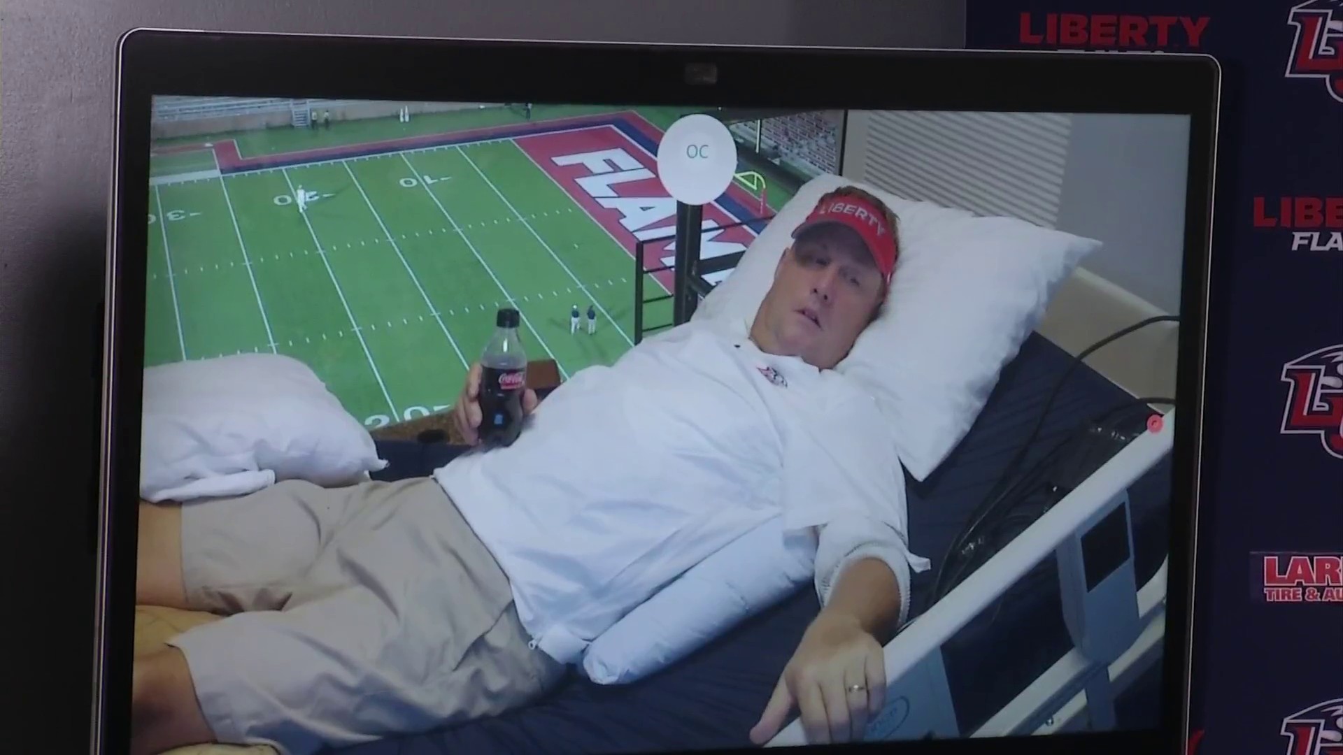 Hugh Freeze says he was in no pain coaching from hospital bed in Liberty  box Saturday